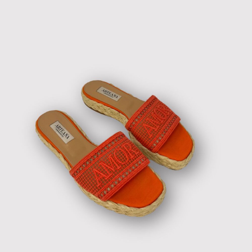 Arteana Womens Sandals Red Espadrille Slide Flats Square Toe Roma Logo 39 US 9